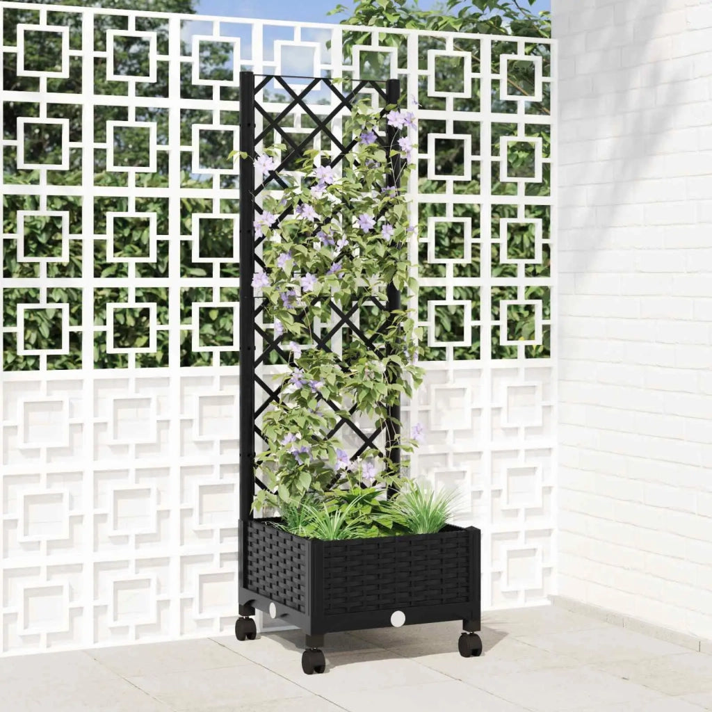 Vaso da giardino con grigliato e ruote Nero 40 x 40 x 131,5 cm 3422915