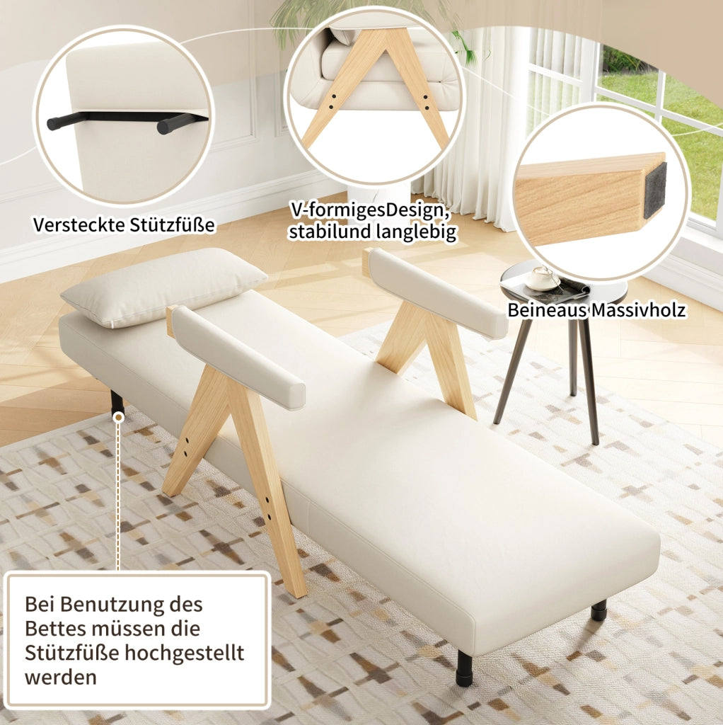 Poltrona letto 3 in 1 beige con schienale regolabile