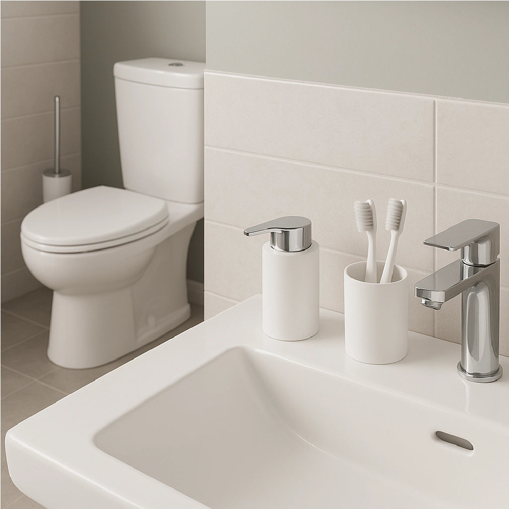 kit Accessori Bagno 3 pezzi Plastica Abs Bianco Silver Design Moderno Resistente