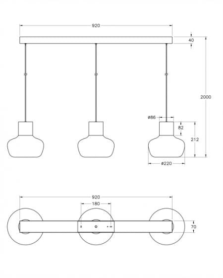 Lampada a Sospensione Kino LED 36W 3900lm 3000K Dimmerabile, Struttura in Metallo e Vetro Borosilicato Cognac - IP20 Classe 1