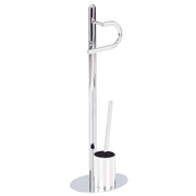 Porta Carta Igienica e Porta Scopino Acciaio argento Cromato Lucido Freestanding Accessori Bagno Moderni