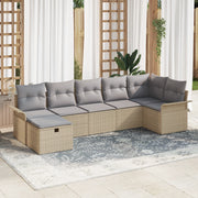 Set di divani da giardino a 7 pezzi con cuscini Beige Poly Rattan