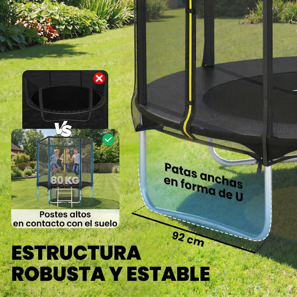 Trampolino Esterno con Rete di Sicurezza e Scala ¨C Zephmum ¨C Nero ?183 cm