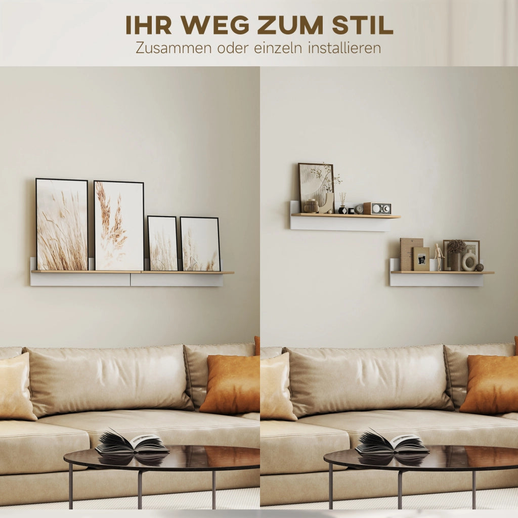 Scaffale a Parete 2 Pezzi ¨C Zephmum ¨C Bianco e Legno Naturale 60x24x