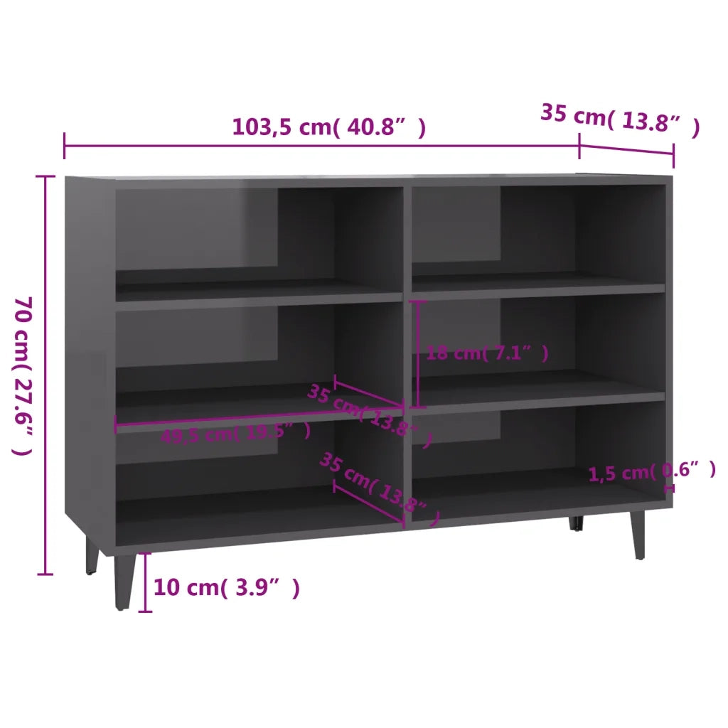 Credenza Grigio Lucido 103,5x35x70 cm in Truciolato cod mxl 18612
