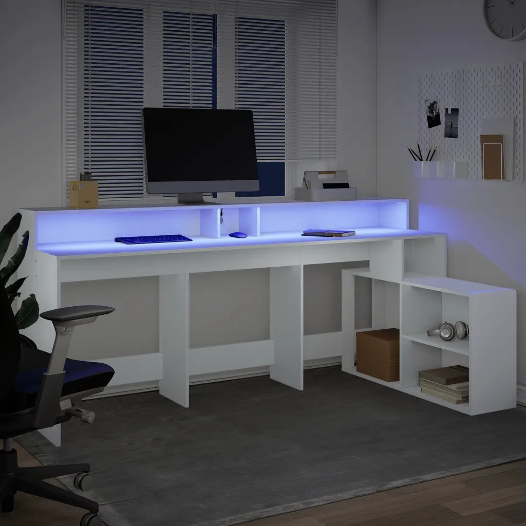 Scrivania con Luci LED Bianca 200x104x91 cm in Truciolato