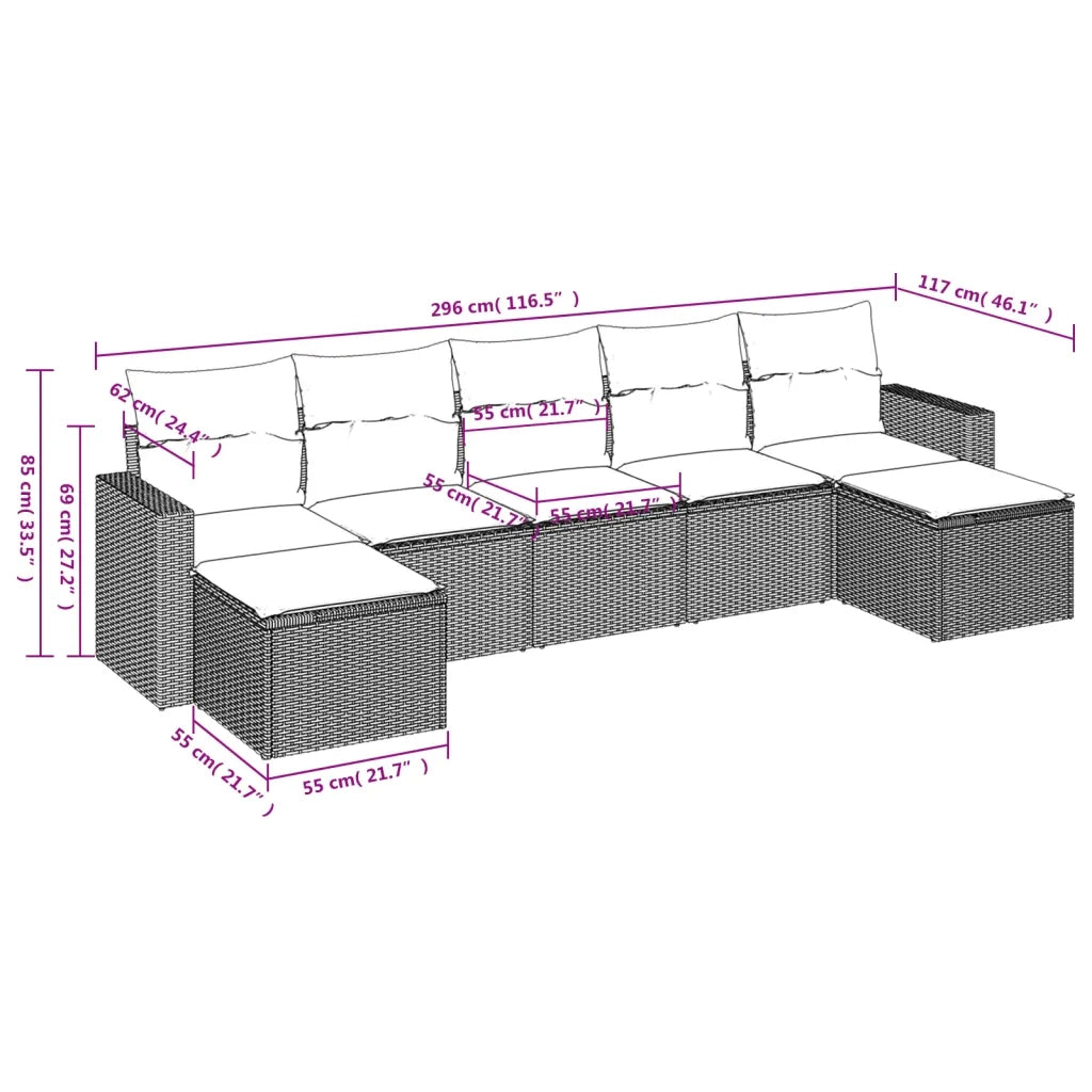 Set Divani da Giardino 7 pz con Cuscini Grigio in Polyrattan 3219330