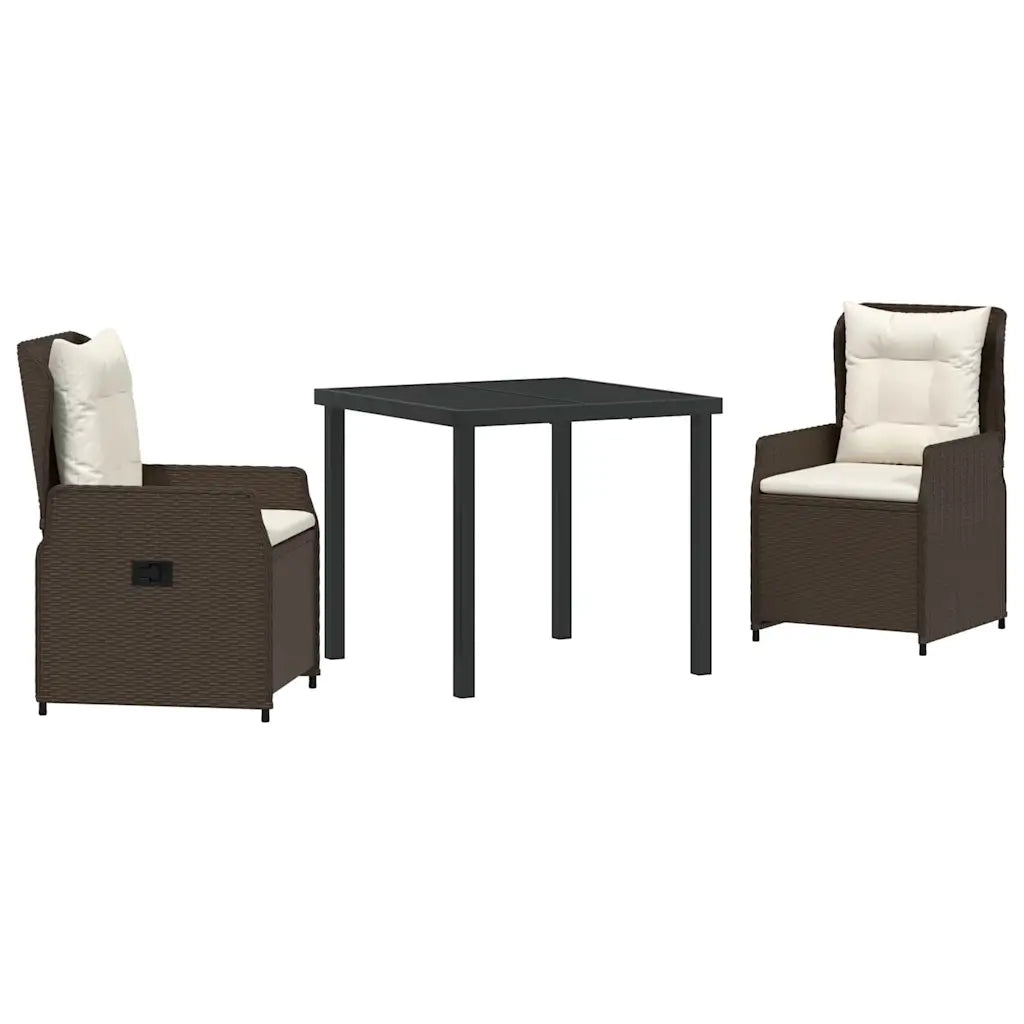 Set da Pranzo per Giardino 3 pcs Marrone polyrattan