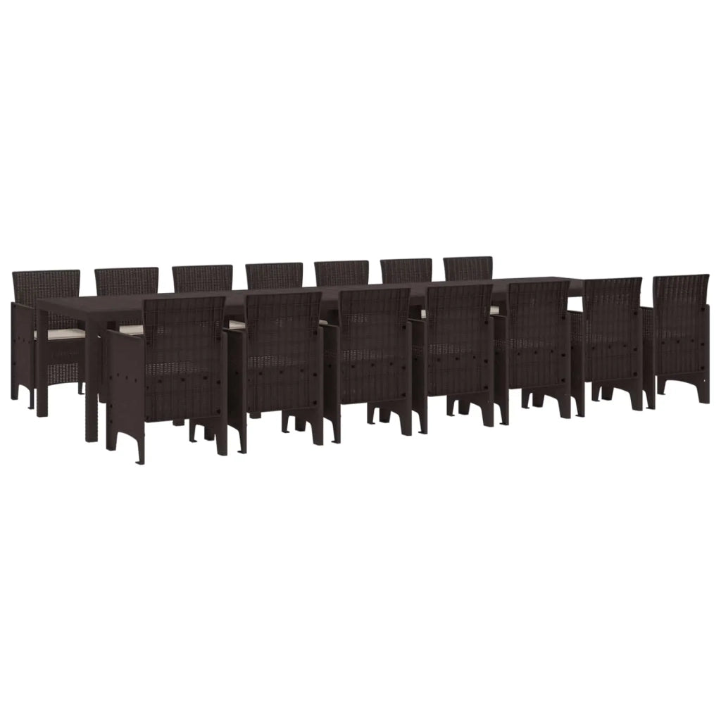 Set da pranzo da giardino con cuscini 15 pcs Marrone PP
