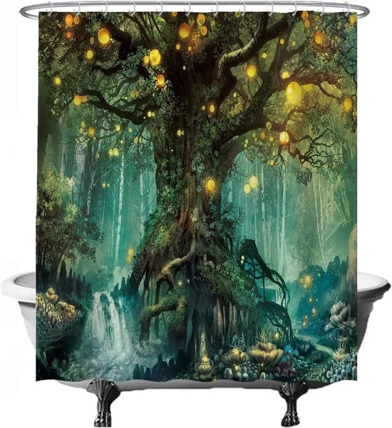 Doccia a tenda - Sprookje Elf Boom - Riscaldabile - 1 pezzo - Giallo Verde - 180 x 200 cm