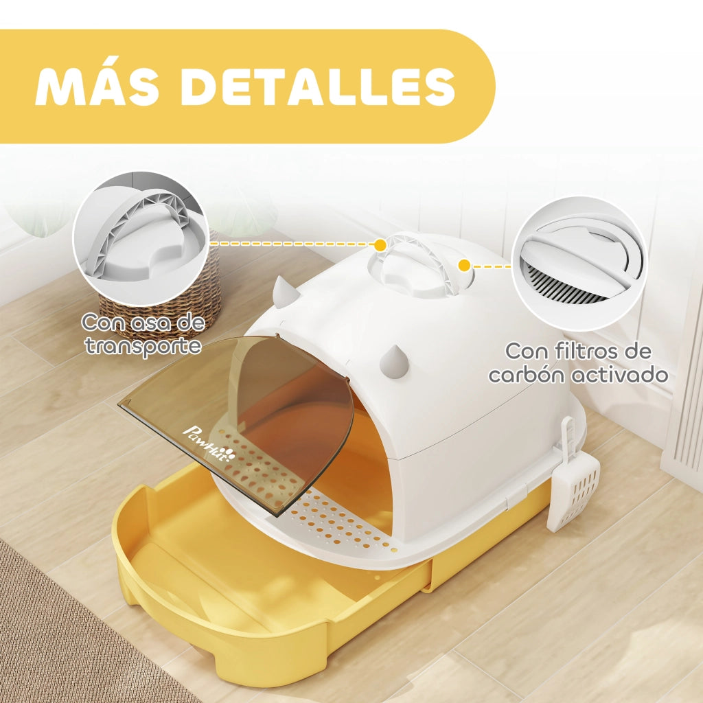 Lettiera Chiusa per Gatti con Vassoio Estraibile Filtro Carbonio ¨C Xylo ¨C 40,5x52x39 cm Giallo e Bianco
