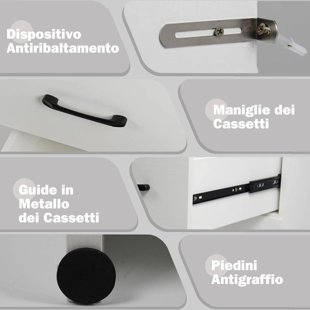 Toeletta da Trucco con Specchio, Tavolo da Trucco con Stazione di Ricarica, Luci LED a 3 Colori, Tavolo da Trucco con 4 Cassetti, 2 Ripiani, per Camera da Letto, Soggiorno