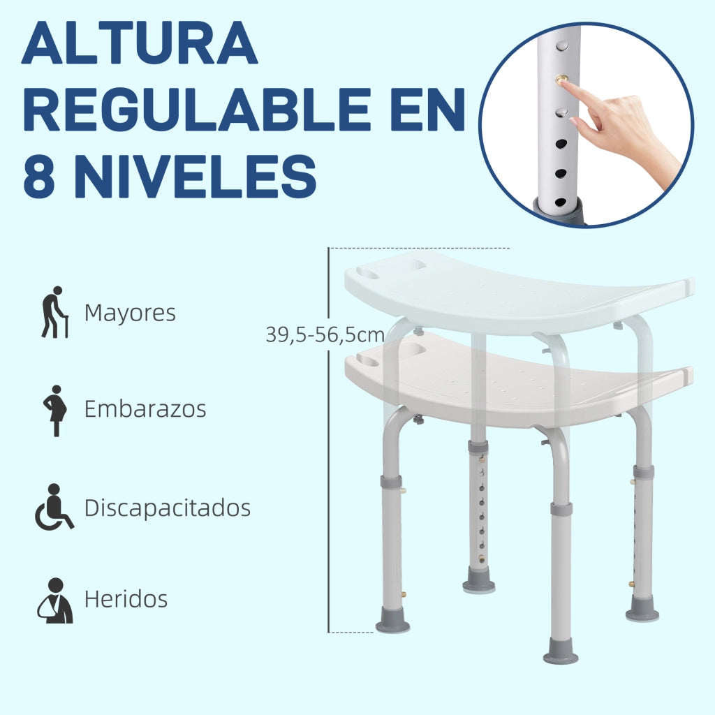 Sgabello da Doccia Regolabile Antiscivolo ¨C Zephmum ¨C Bianco Alluminio