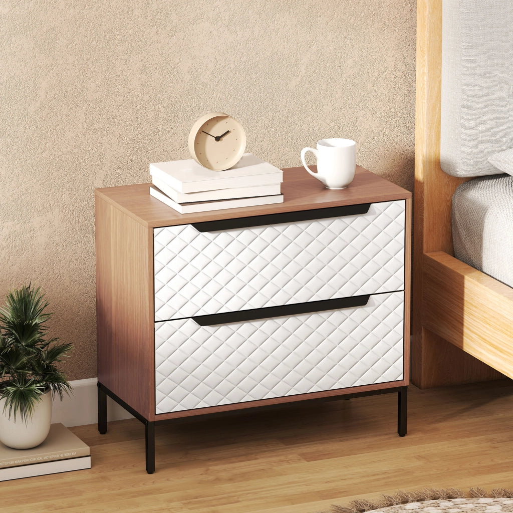 Cassettiera con 2 Cassetti Tessuto Diamante ¨C Zephmum ¨C Naturale e Bianco