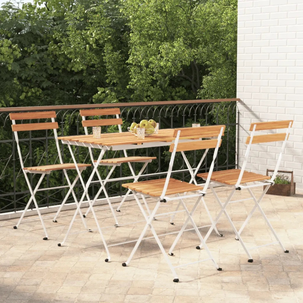 Set Bistrò Pieghevole 5pz in Legno Massello di Acacia e Acciaio 3152100
