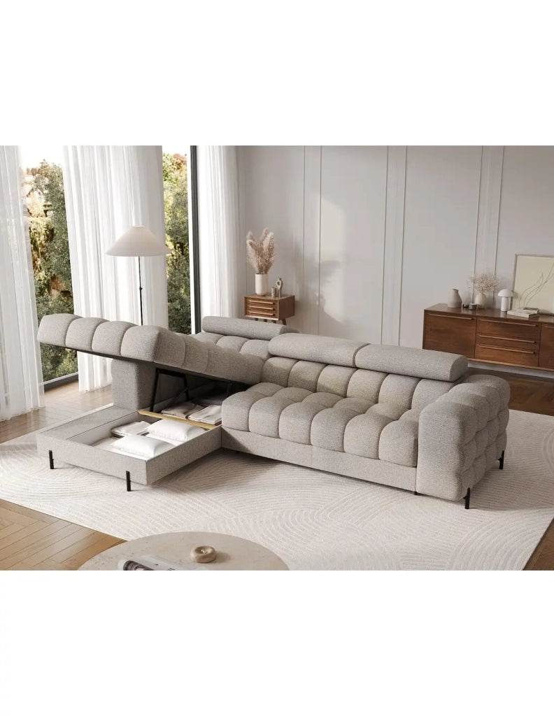 Divano angolare sinistro convertibile Beige mélange stile contemporaneo 285x99x181cm FILTRO