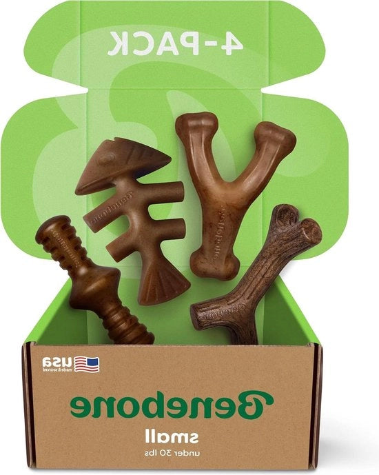 Giocattoli per cani aggressivi - Scatola regalo unica con osso a forma di wishbone e gheriglio - Distrattori a lunga durata - 100% sapori veri - Per piccoli cani - Realizzato in