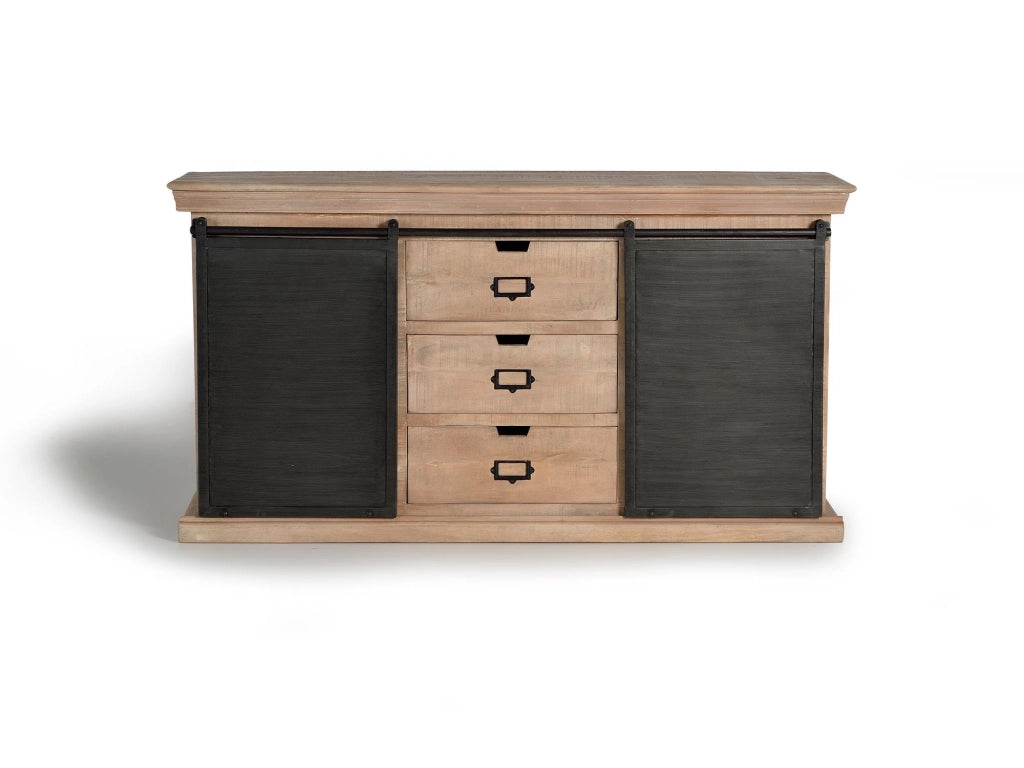 Credenza stile industriale a 2 ante scorrevoli e 3 cassetti