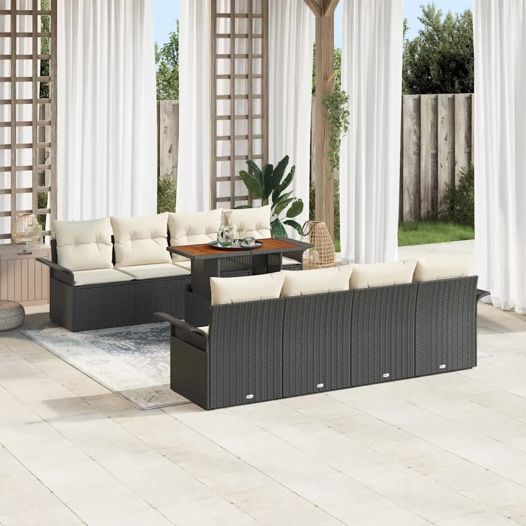 Set Divano da Giardino con archiviazione 9 pcs Nero Poly Rattan