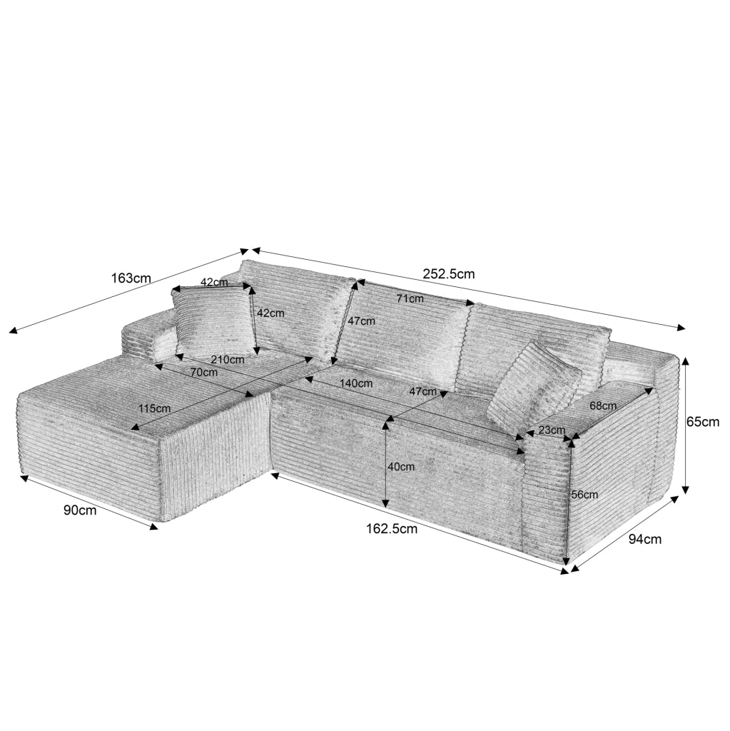Divano modulare ad angolo a forma di L con schiuma memory e chaise longue oversize