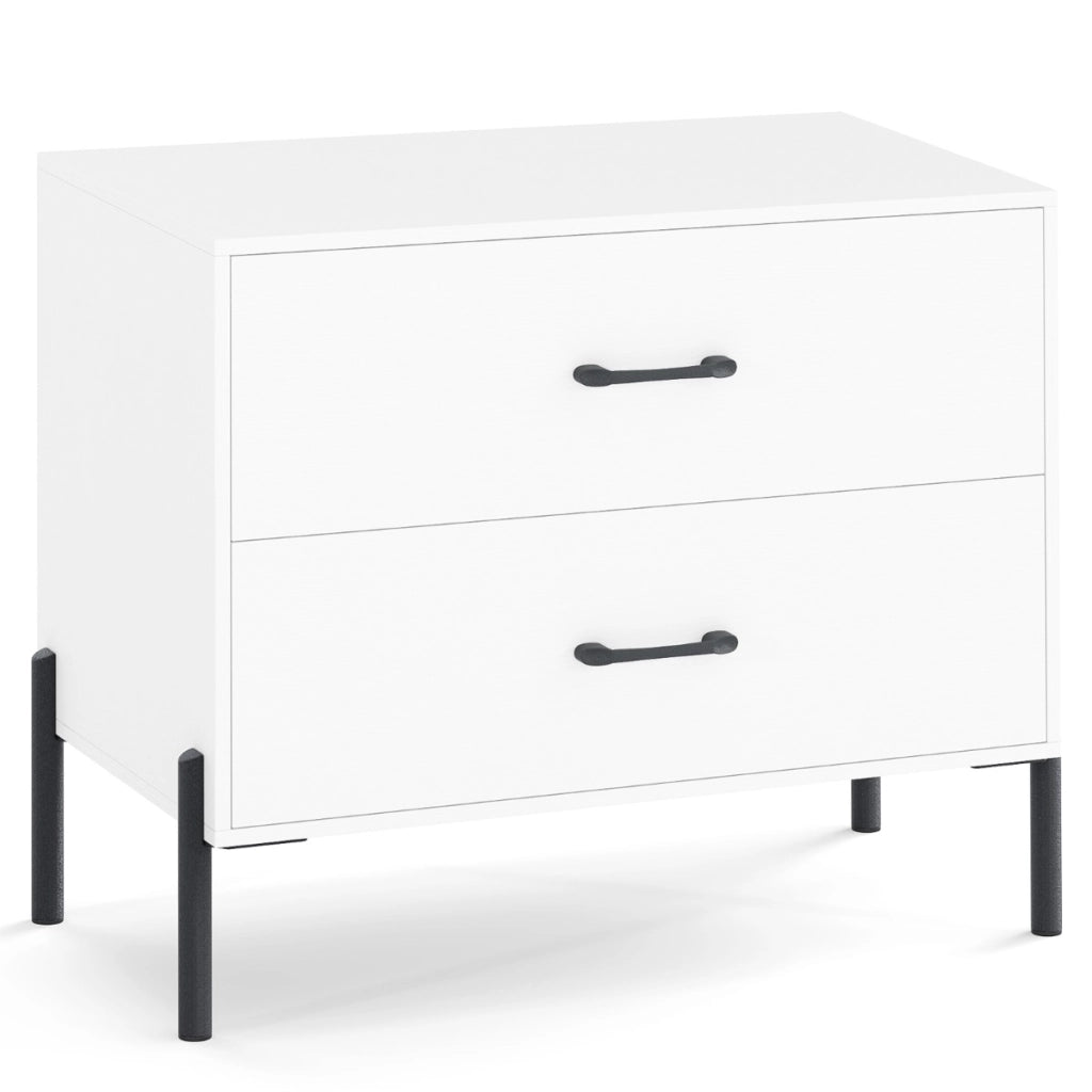 Cassettiera 2 cassetti comodino moderno gambe maniglie metallo-Tavolino da notte anti-ribaltamento Bianco