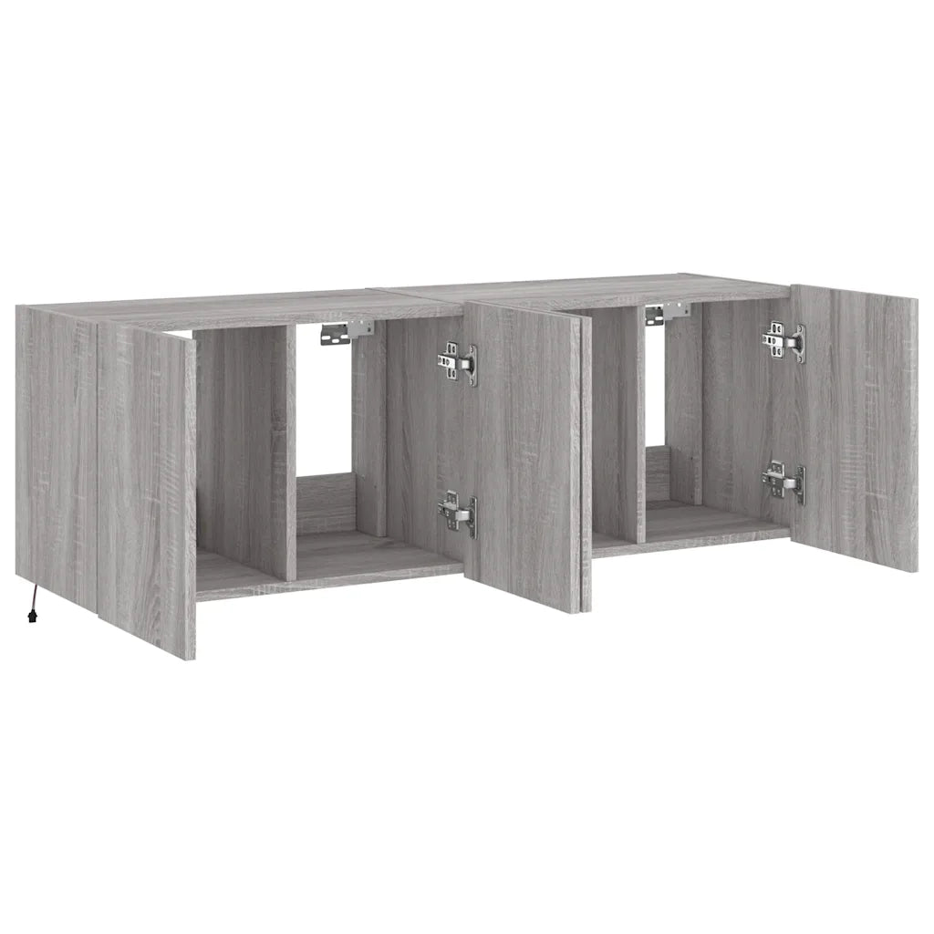 Mobili TV a Parete con Luci LED 2pz-Set di 2 Credenza per TV sospesa Grigio Sonoma 60x35x41 cm