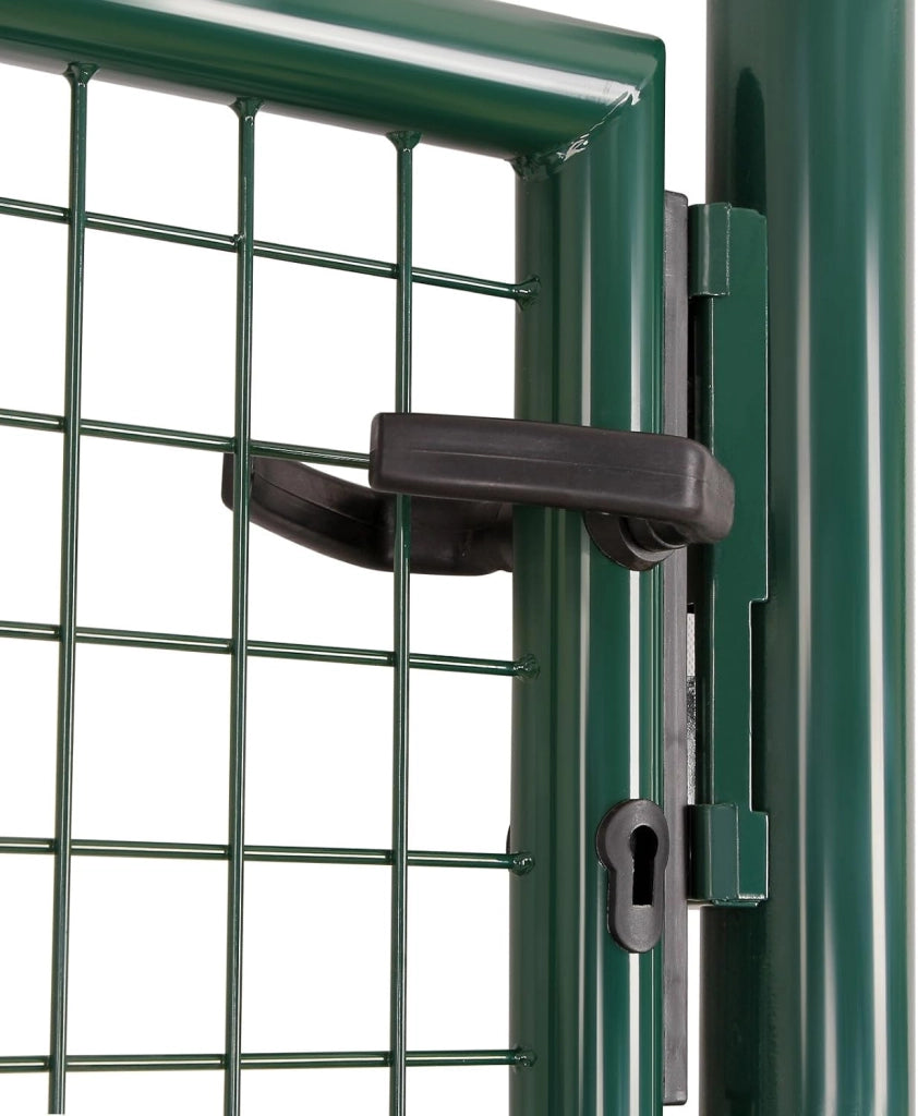 SONGMICS Cancello da Giardino, Cancelletto da Giardino, Acciaio Zincato con Serratura, Porta di 87 x 90 cm, Cancello per Recinzione, 106 x 90 cm (L x H), Verde GGD150G
