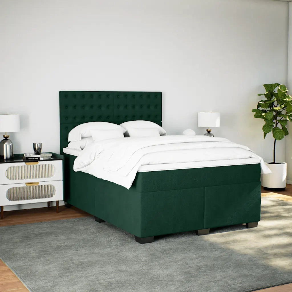 Giroletto a Molle con Materasso Verde Scuro 140x200 cm Velluto