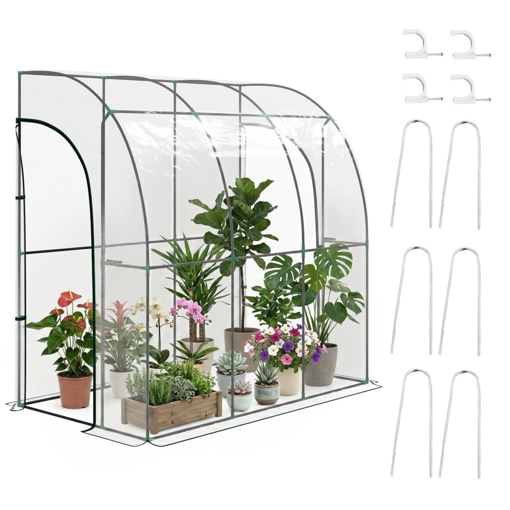 Serra da Giardino Addossata a Parete per Balcone con Telo in PVC Trasparente 2 Porte Avvolgibili 214 x 118 x 212 cm