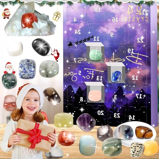 Calendario di Natale con Pietre e Minerali per Bambini - Collezione di Natale 2024 - Festa di Natale Felice per Ragazzi e Ragazze