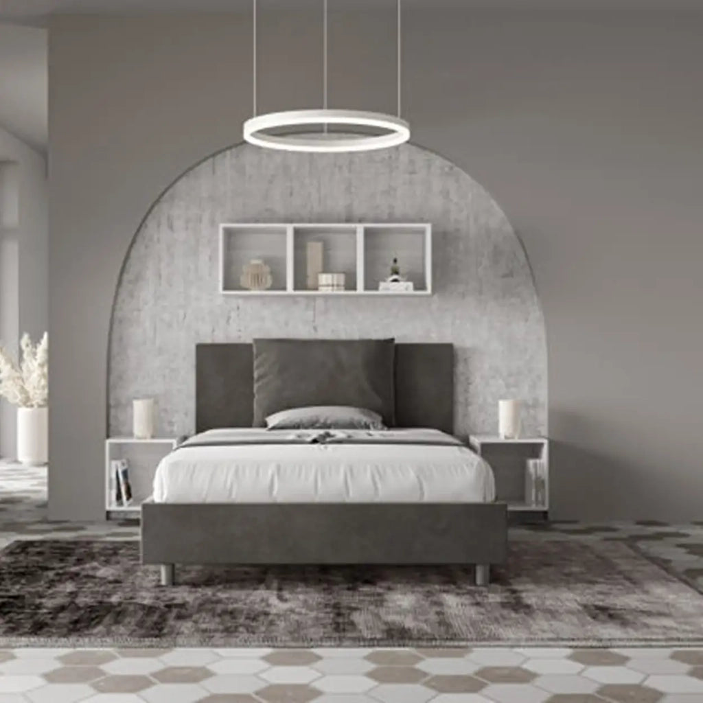 Letto matrimoniale francese senza rete imbottito 140x210 microfibra grigio Antea