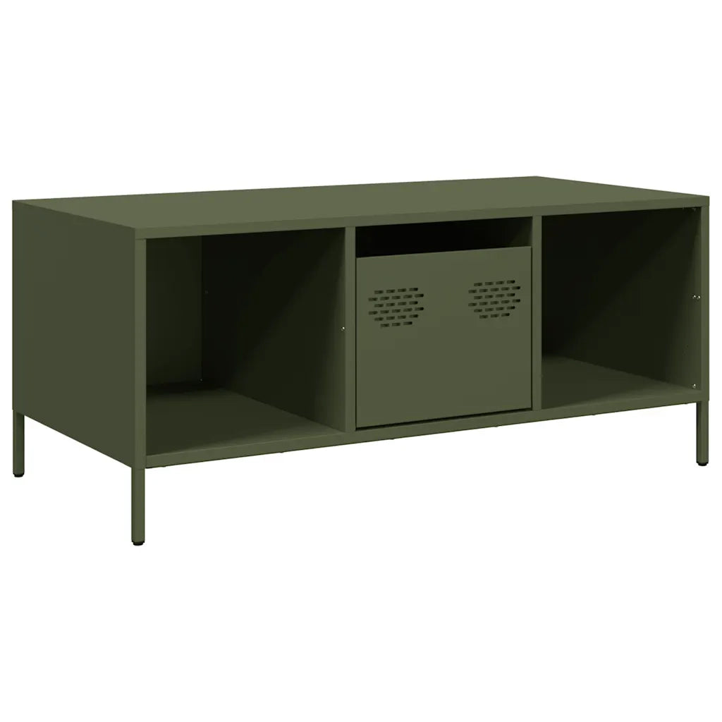 vidaXL Tavolino Verde Oliva 101,5x50x43,5 cm Acciaio Laminato a Freddo