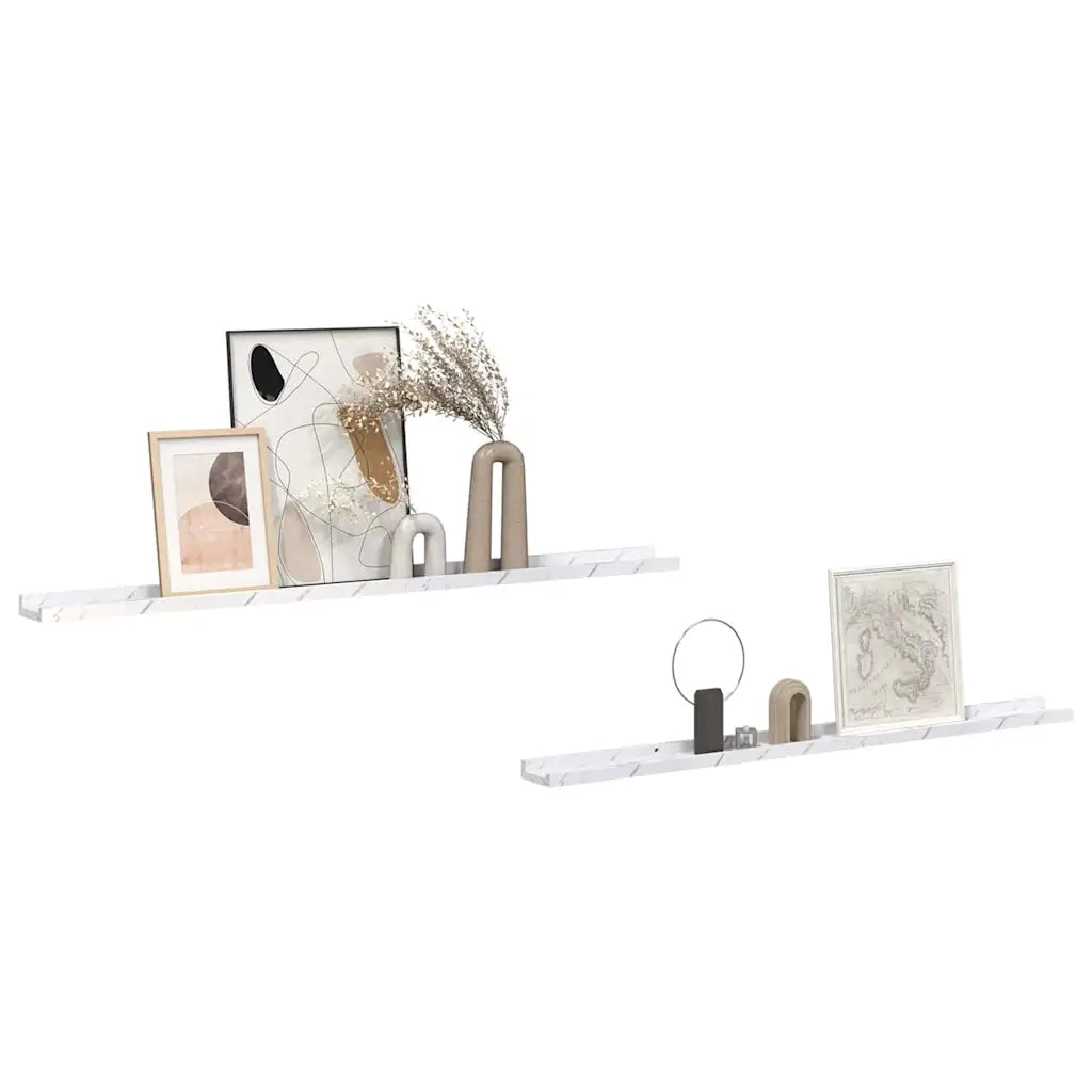 2 pz Scaffale da parete | Ripiano a parete | Mensola a parete Marmo Bianco 115 x 9 x 3 cm