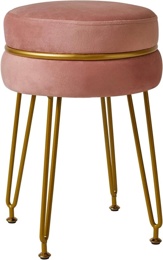 Piedistallo a forma rotonda con piedini in pelle morbida - L/G-40P in rosa per camera da makeup, camera da letto, soggiorno, ingresso e uffici