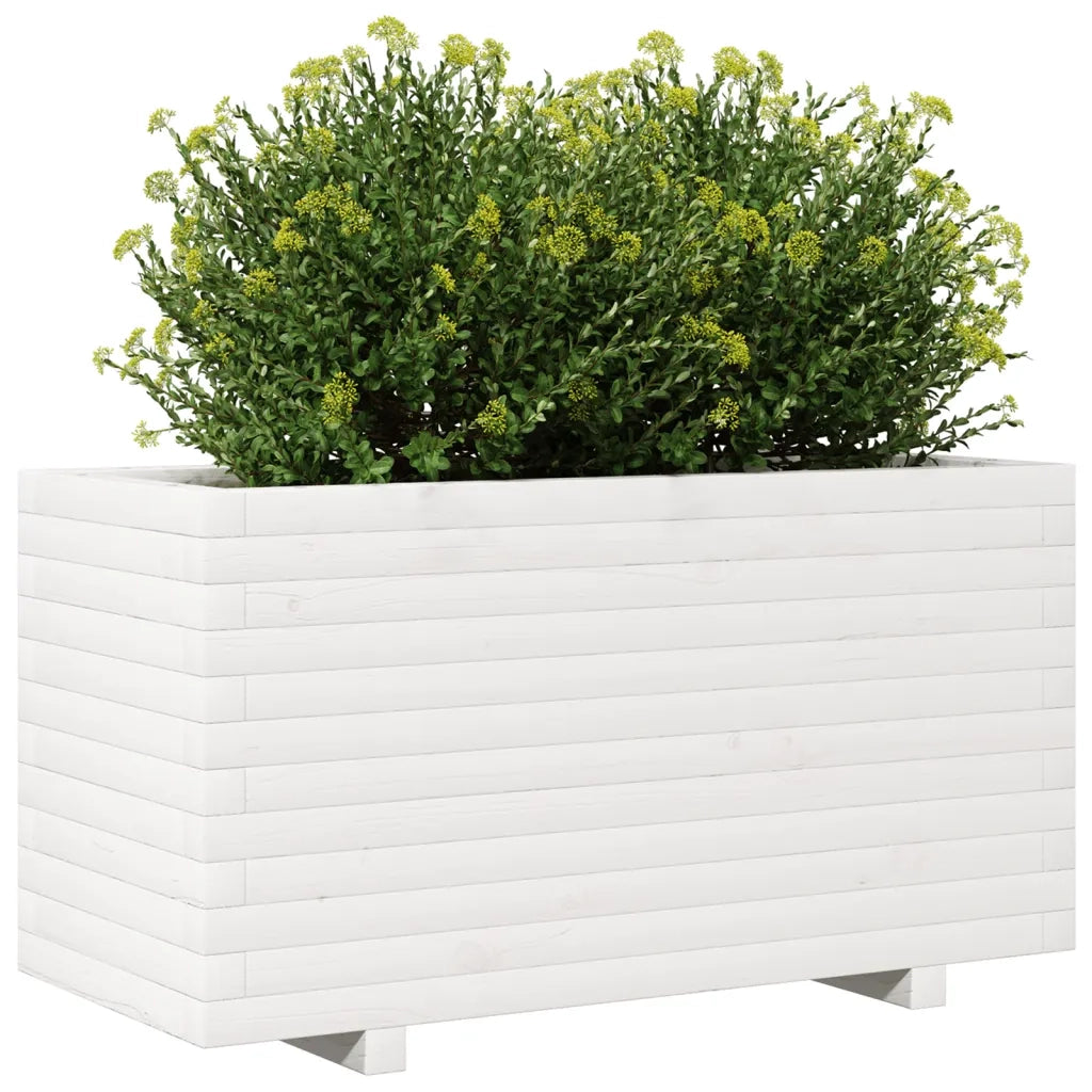 Fioriera da Giardino Bianca 90x40x49,5cm Legno Massello di Pino 847374
