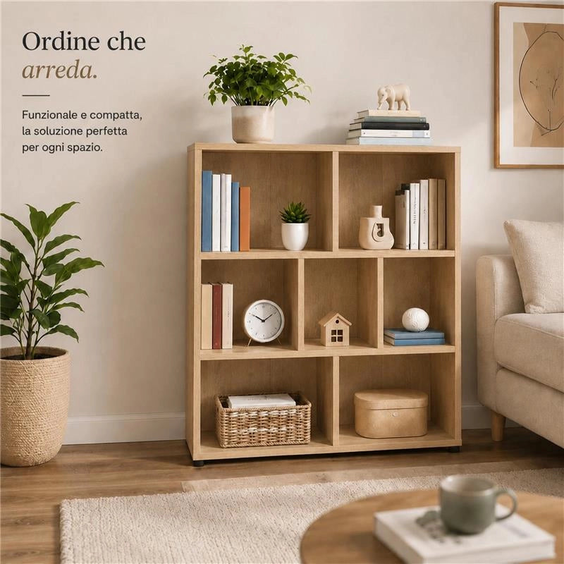 LIBRERIA IN LEGNO CON 7 RIPIANI COLORE ROVERE DIMENSIONI 90X30X106 CM
