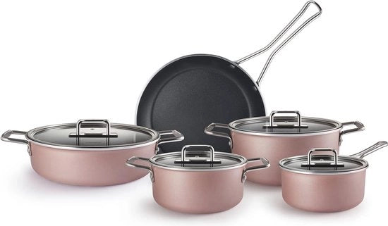 Set di pentole in acciaio inox 9 pezzi con rivestimento BioDiamond per piani di cottura in induzione - pentole per cottura rapida e risparmio di tempo