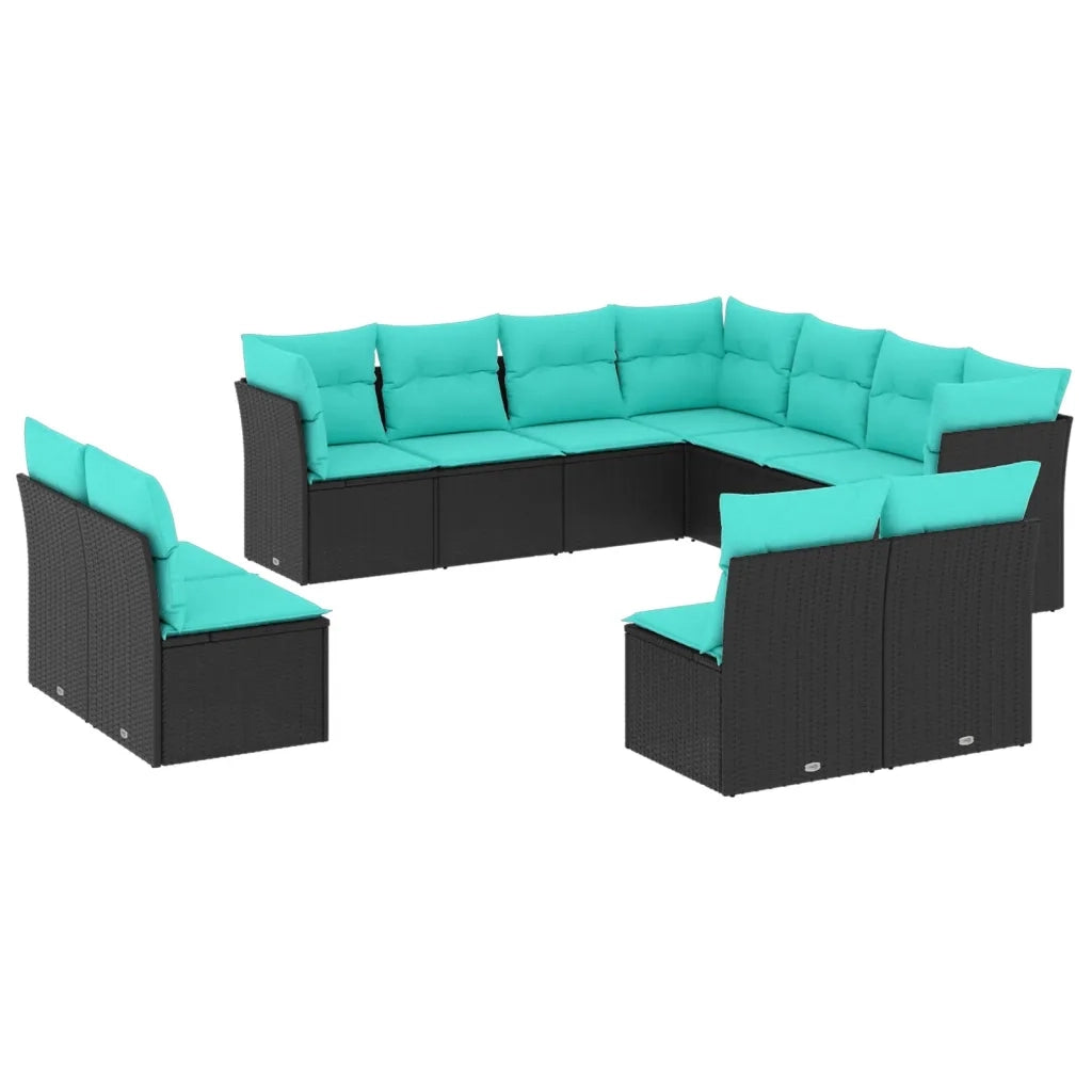 Set Divani da Giardino 11 pz con Cuscini Nero in Polyrattan 3217817