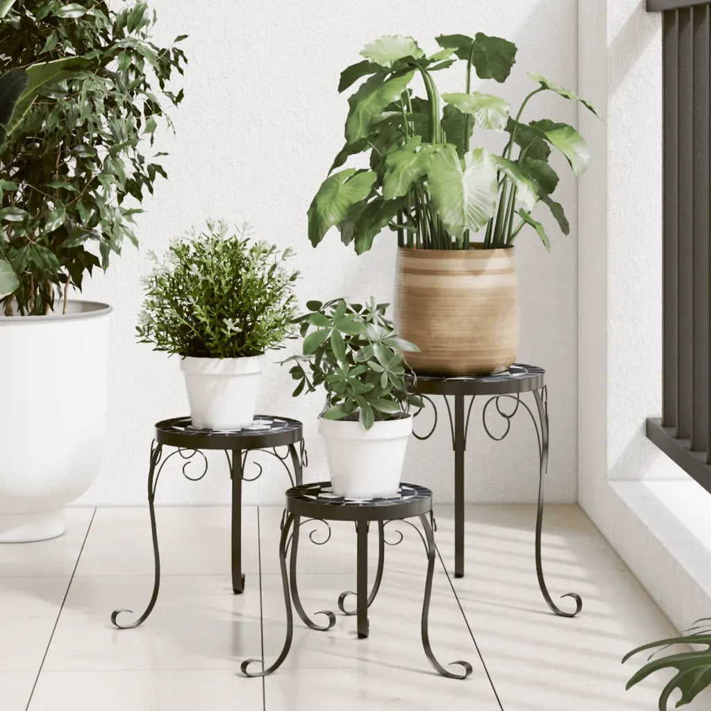 Supporti per piante | Sostegno per piante 3 pz Nero e Bianco in Ceramica
