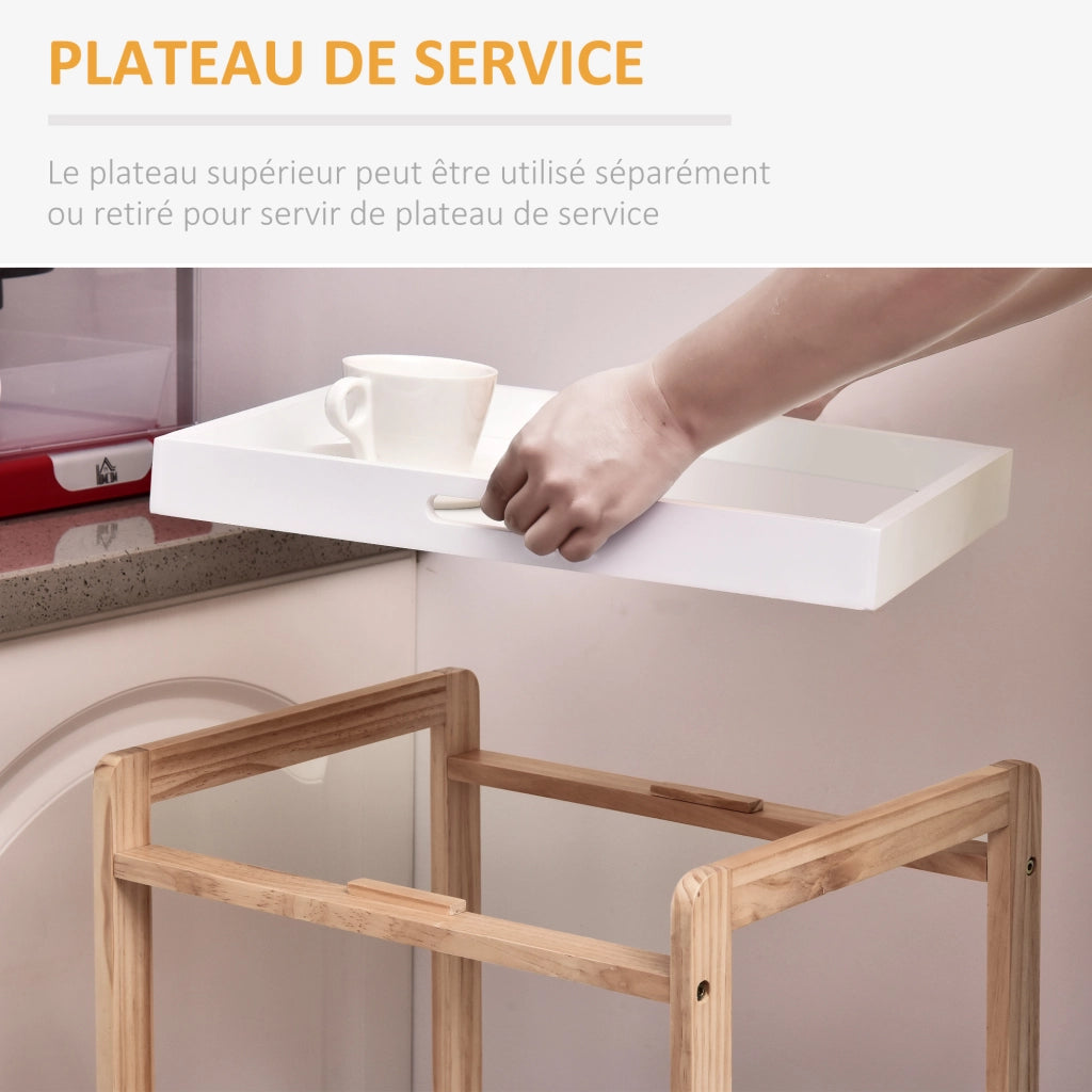 Carrello da cucina con ruote 2 ripiani + piano amovibile ¨C zephmum ¨C bianco MDF