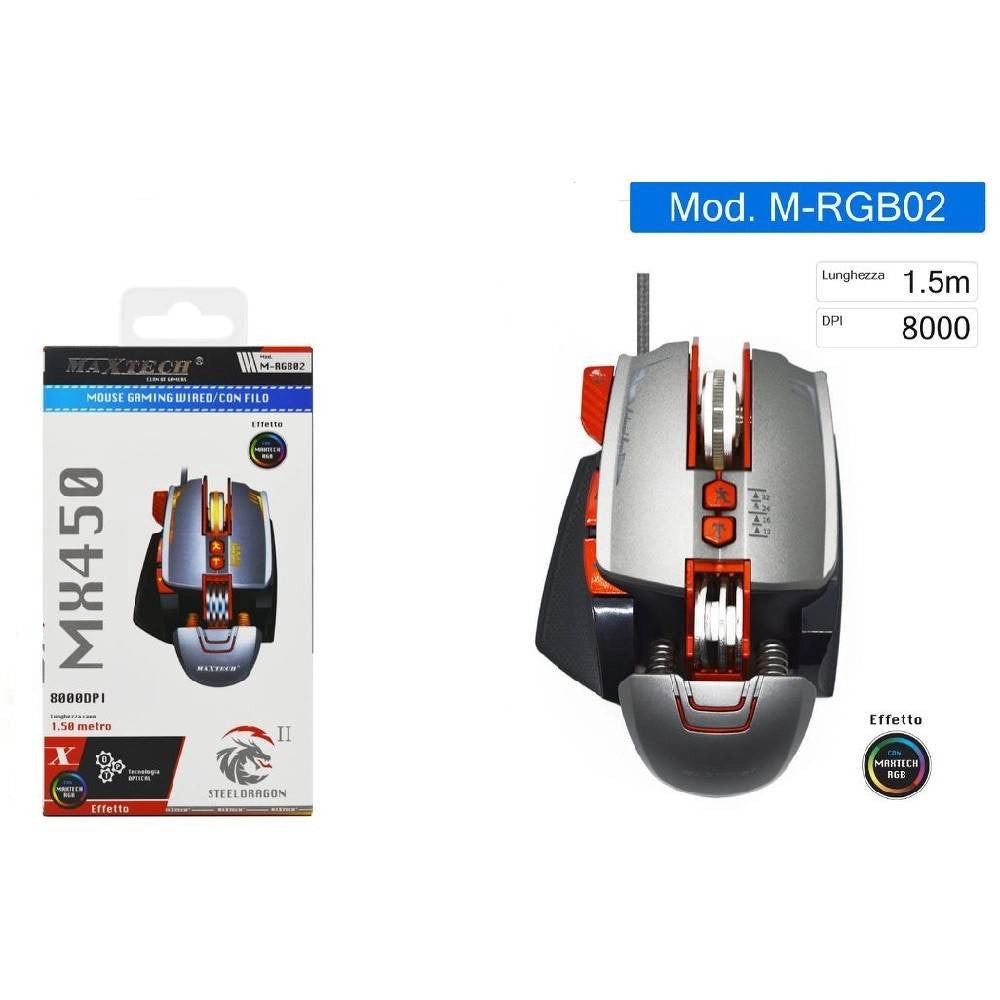 Trade Shop - Mouse Gaming Rgb Multicolor Con Filo Tasti 8000 Dpi Usb Per Pc Notebook M-rgb02 -