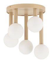 Plafoniera Perla oro 5 sfere vetro bianco G9 Sigma