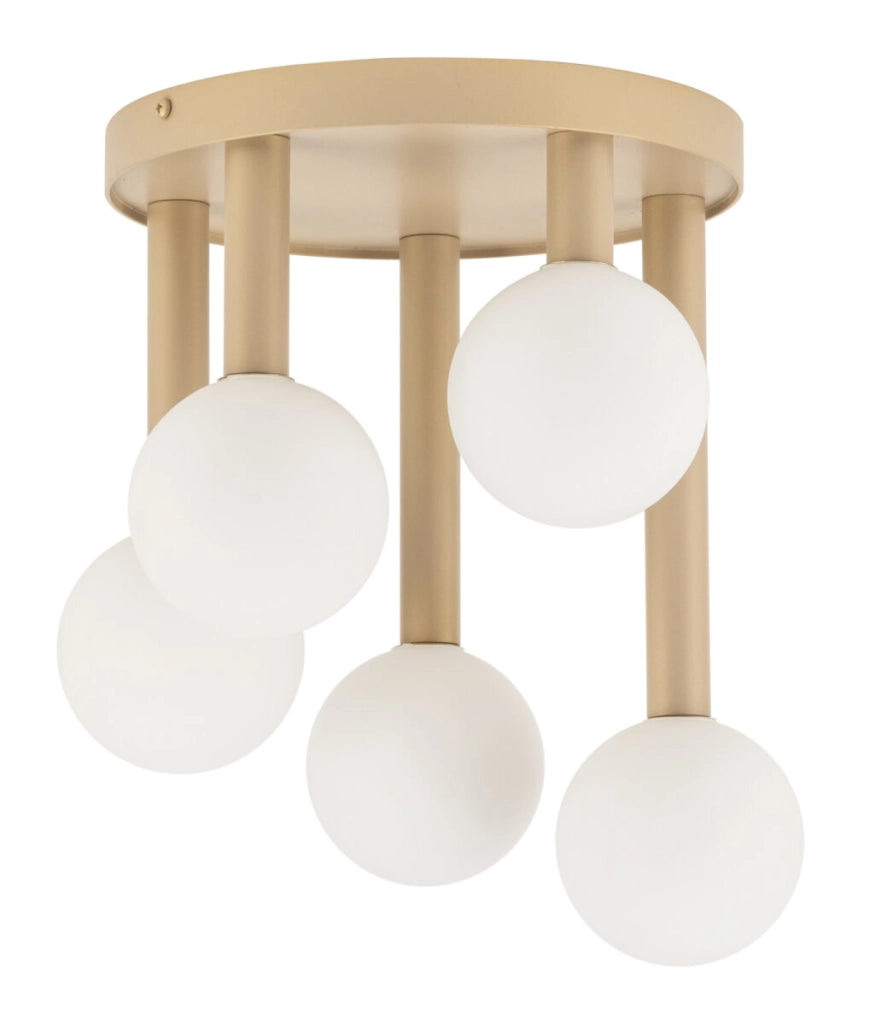 Plafoniera Perla oro 5 sfere vetro bianco G9 Sigma