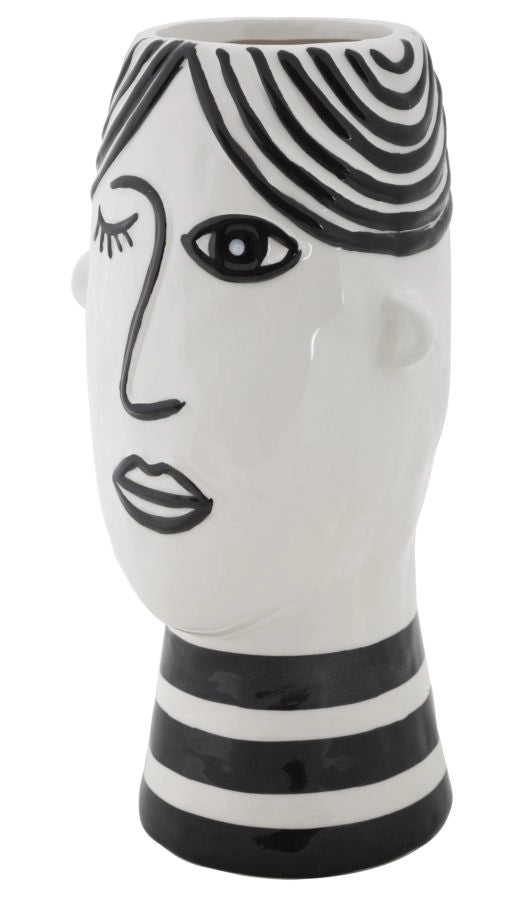 Vaso in porcellana bianco con disegno nero 13,2x11,8x26,3cm Face