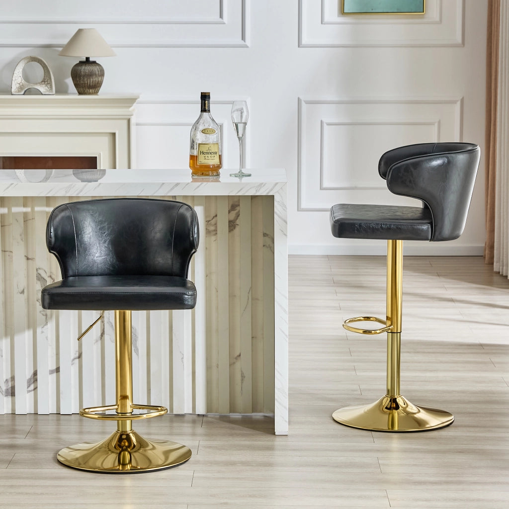 Sgabello da bar girevole 360° regolabile in altezza con poggiapiedi e schienale ergonomico in PU nero