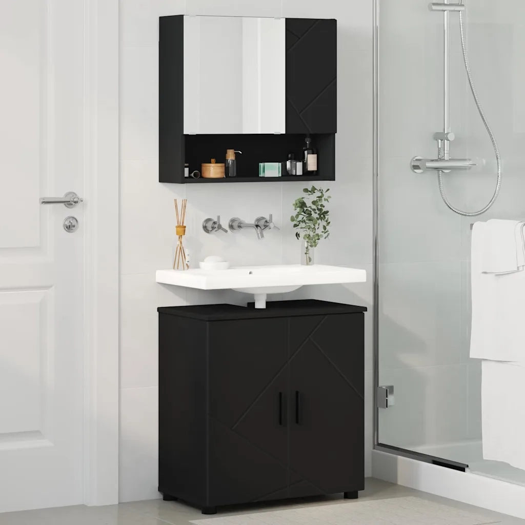Set di mobili per il bagno Montaggio a parete 2 pcs Nero 3392934