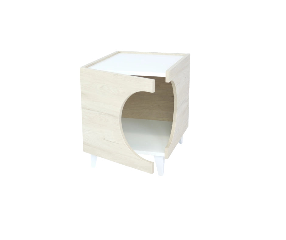 Tavolino cuccia per cani o animali 46,8x37x40cm, ELLIE, ingresso laterale per per lettiera colore Rovere e Bianco RF981