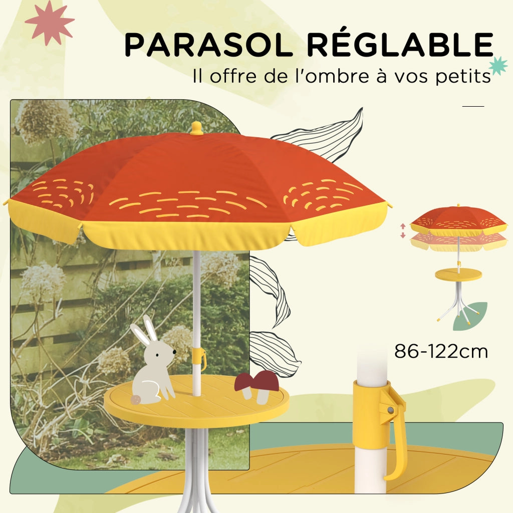 Set giardino bambini 4 pezzi ¨C zephmum ¨C motivo leone con ombrellone giallo regolabile ? 100 cm