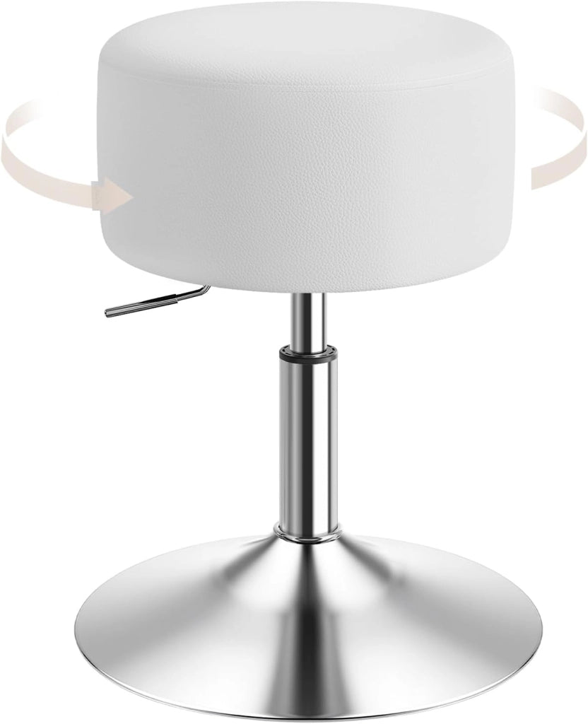 Sgabelli da Trucco Set di 2, Sgabello Rotondo Girevole Regolabile in Altezza, Sgabello Imbottito per Toeletta, Sedia da Cucina in Pelle Sintetica, Altezza Seduta 54-69 cm, Bianco, BH14ws-2