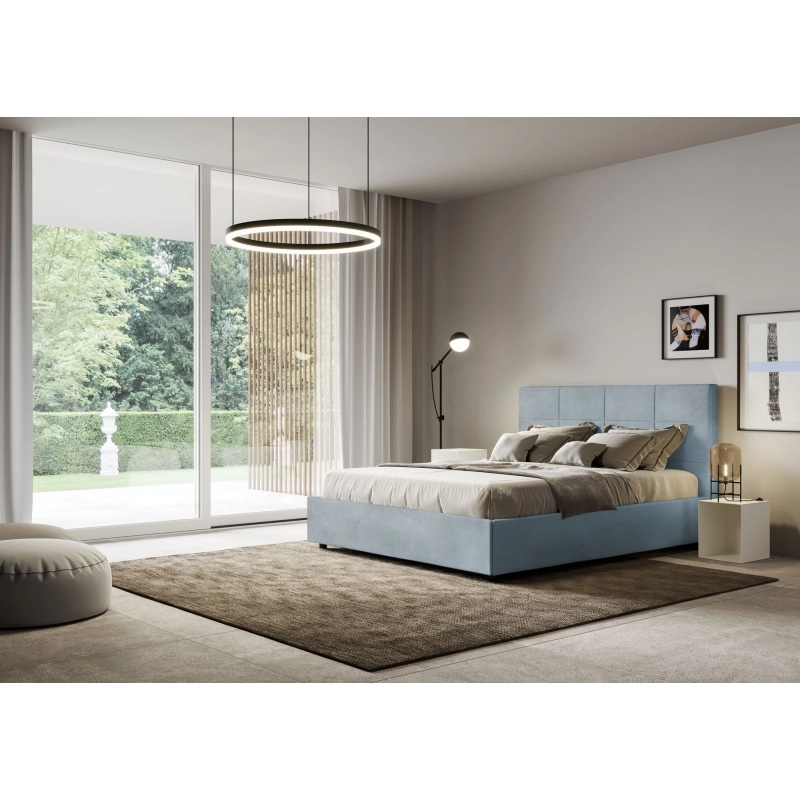 Letto imbottito Matrimoniale 160x200 cm Mika - Con rete,Microfibra,Azzurro